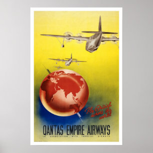 Poster Voyage vintage, voies aériennes de Quantas-Empire