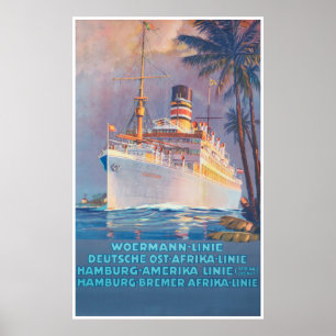 Poster Voyage vintage Woermann-Linie Allemagne 1920