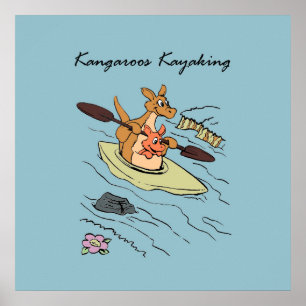Poster Voyage Voyage Kangaroo Blue Cartoonish