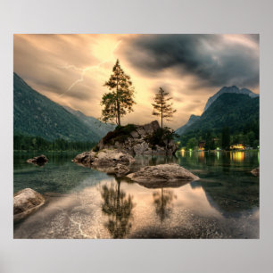 Poster Voyages de nature - paysage de montagnes de l'eau