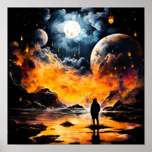 Poster Voyageur astronaute Horizon cosmique Journey