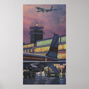 Poster Voyageurs d'affaires vintages en avion à l'aéropor