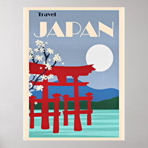 Poster Voyagez au Japon, illustration vintage,