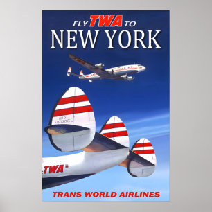 Poster Voyagez TWA à New York Trans World Airlines Travel