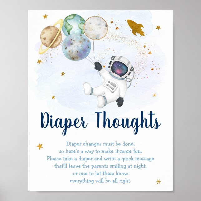 Poster Voyant Astronaut Space Blue Gold Diaper pensées (Devant)