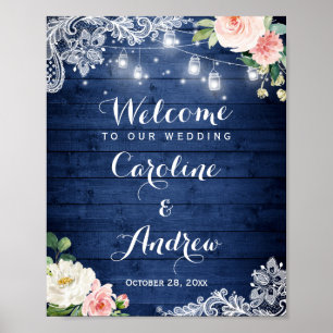Poster Voyants à cordes bleu rustique Dentelle Mariage fl