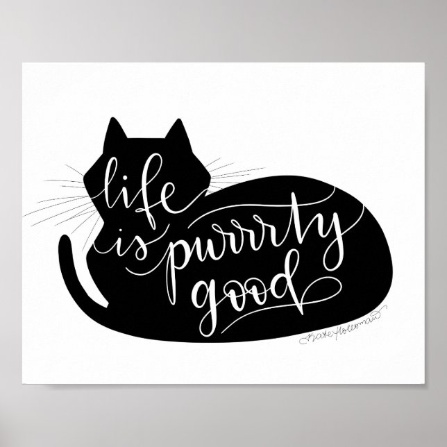 Poster Vraiment bonne vie - Chat Silhouette lettre à la m (Devant)