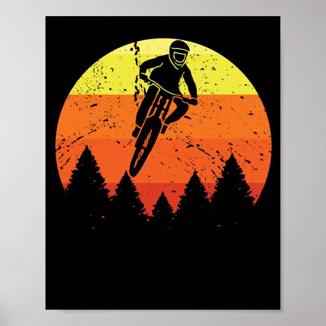 Poster VTT Sunset pédaleur terrain descendant (Devant)