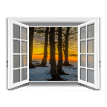 Vue 3D fausse fenêtre de la scène de coucher du so