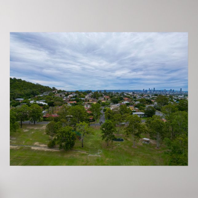 Poster Vue aérienne Bill Hewitt Reserve Brisbane Skyline (Devant)
