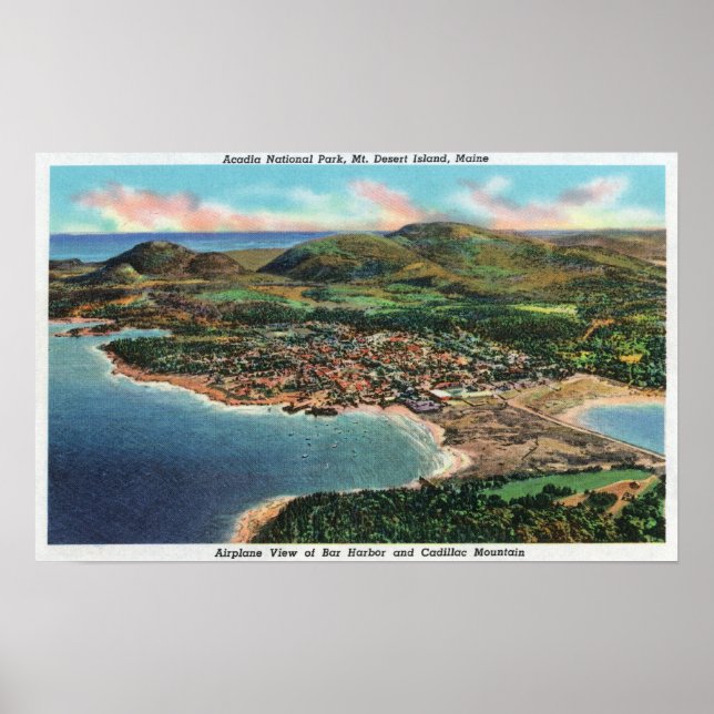 Poster Vue aérienne de Bar Harbour et Cadillac (Devant)