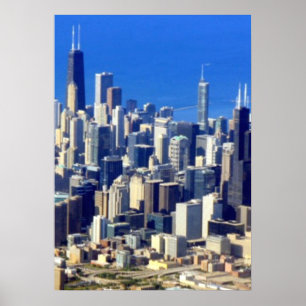 Poster Vue aérienne de Chicago du centre avec le lac