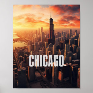 Poster Vue Aérienne De Chicago Ville Illinois USA