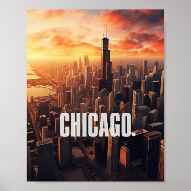 Poster Vue Aérienne De Chicago Ville Illinois USA (Devant)