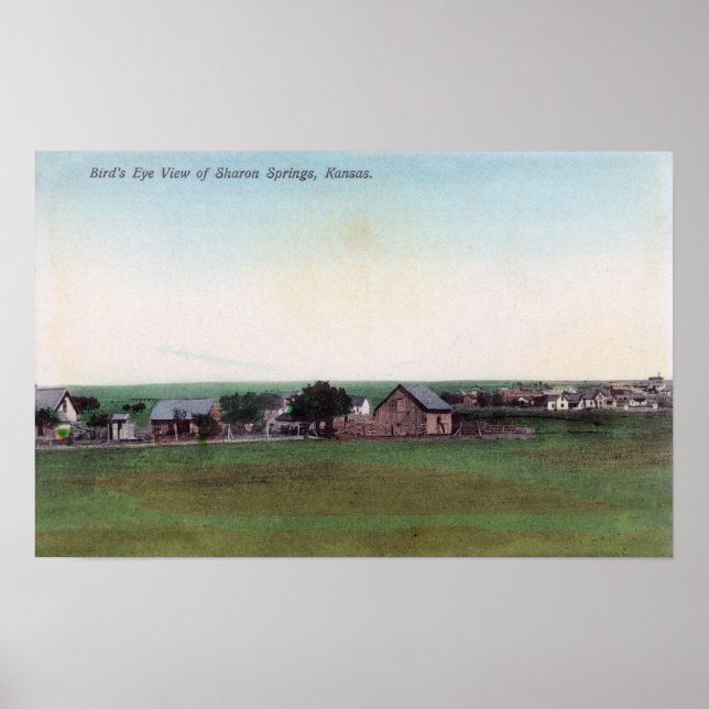 Poster Vue aérienne de la ville de Sharon Springs, KS (Devant)