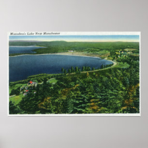 Poster Vue aérienne de lac Massabesic près de ville