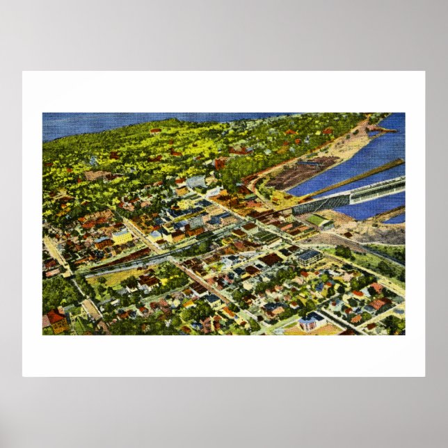 Poster Vue aérienne de Marquette, Michigan (Devant)
