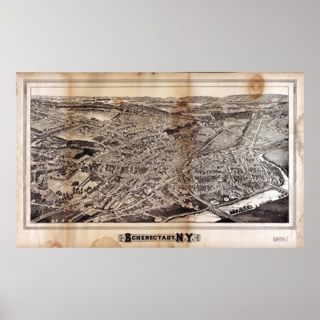 Poster Vue aérienne de Schenectady, New York (1882) (Devant)