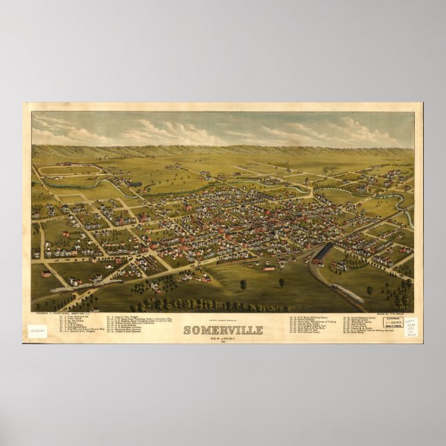 Poster Vue aérienne de Somerville, New Jersey (1882) (Devant)