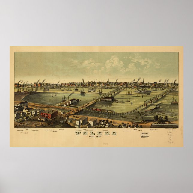Poster Vue aérienne de Tolède, Ohio (1876) (Devant)