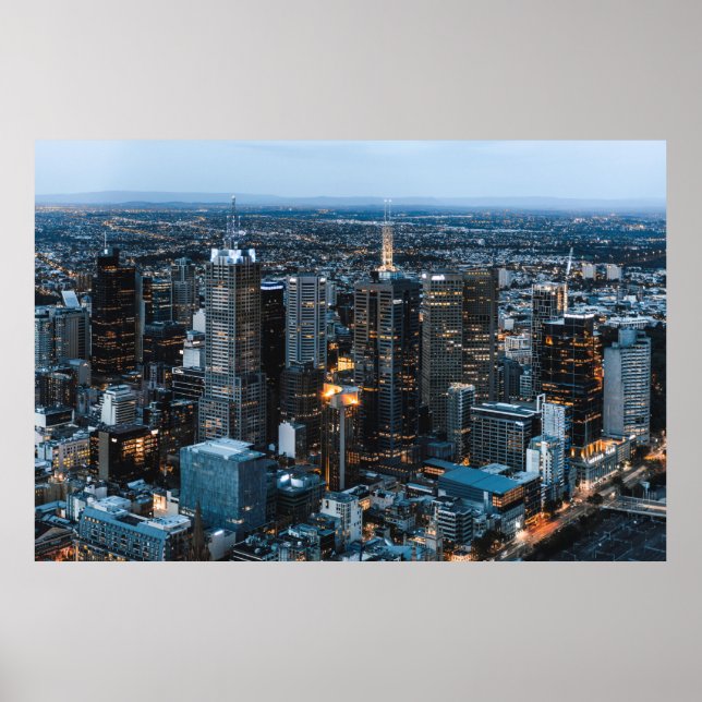 POSTER VUE AÉRIENNE DES BÂTIMENTS DE LA VILLE PENDANT LA  (Devant)