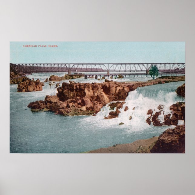 Poster Vue aérienne des chutes et du pont (Devant)