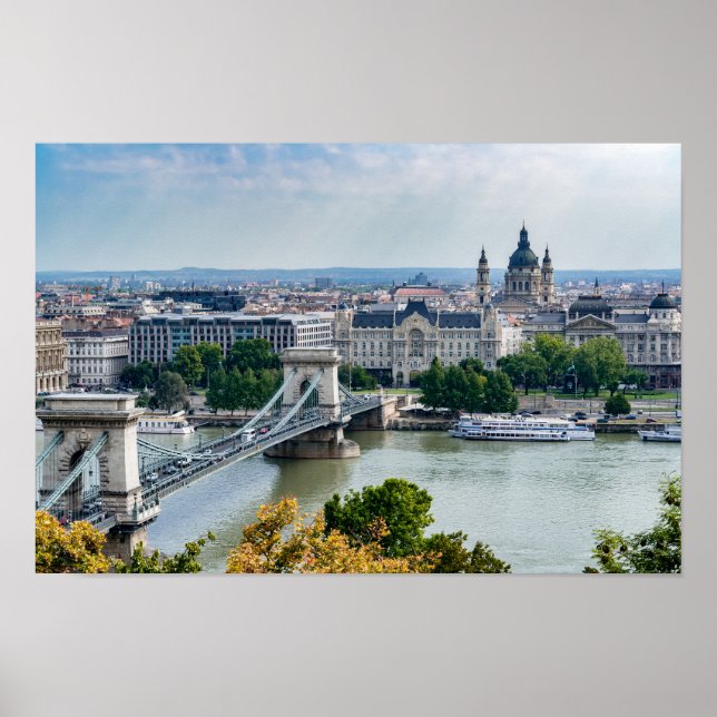 Poster Vue aérienne du Pont des Chaînes à Budapest, Hongr (Devant)