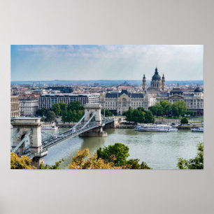 Poster Vue aérienne du Pont des Chaînes à Budapest, Hongr