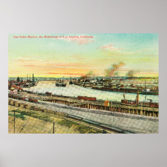 Poster Vue aérienne du port de San Pedro (Devant)