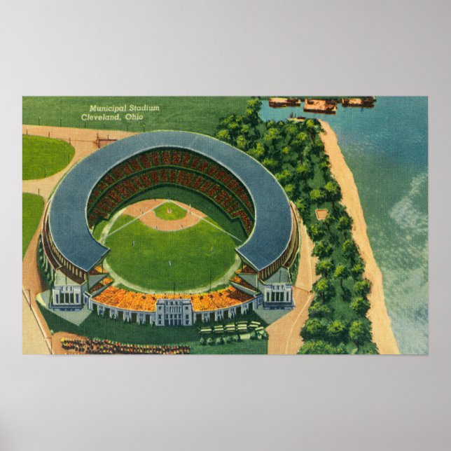 Poster Vue aérienne du stade municipal de Cleveland, OH (Devant)