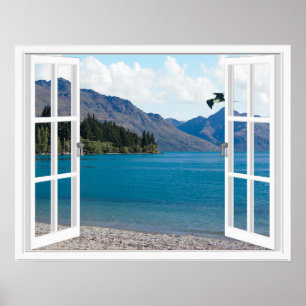 Poster Vue artificielle du lac Calm Mountain
