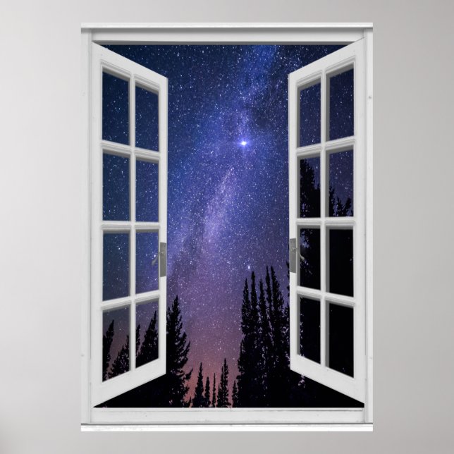 Poster Vue Ciel de nuit Trompe l'oeil Fake Window (Devant)
