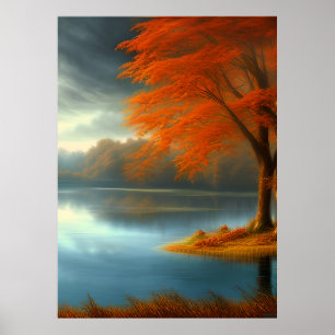 Poster Vue classique d'automne d'un lac d'arbres