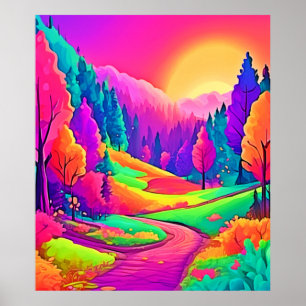 Poster Vue Coucher de soleil coloré