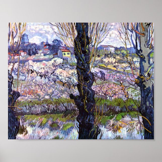 Poster Vue d'Arles, vergers à fleurs (1889) Van Gogh (Devant)