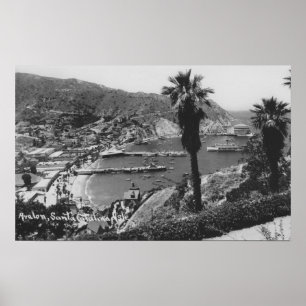 Poster Vue d'Avalon, île de CA Père Noël Catalina de port