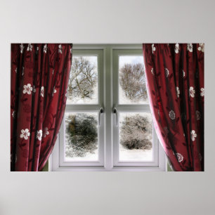 Poster Vue de fenêtre à une scène de neige