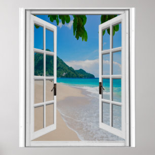 Poster Vue de fenêtre artificielle de plage tropicale