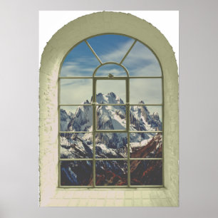 Poster Vue de fenêtre de Faux de crêtes de montagne