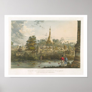 Poster Vue de la grande pagode du Dagon à Rangoon depuis
