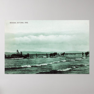 Poster Vue de la pêche de la Seine de pêcheurs, chariots