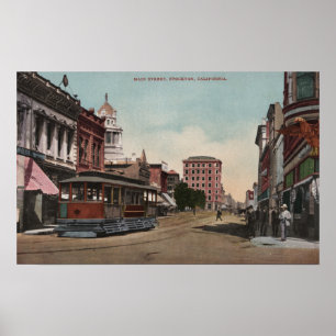 Poster Vue de la rue principale avec voiture de rue