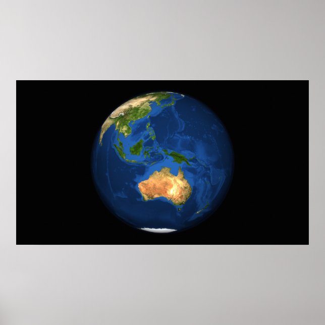 Poster Vue de la Terre entière montrant Indonésie, Océan (Devant)
