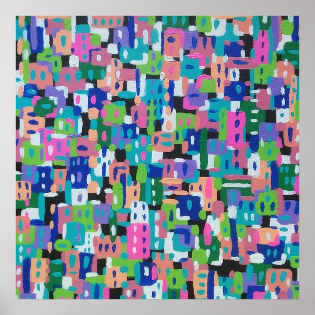 Poster Vue de la ville à la peinture Abstraite de nuit (Devant)