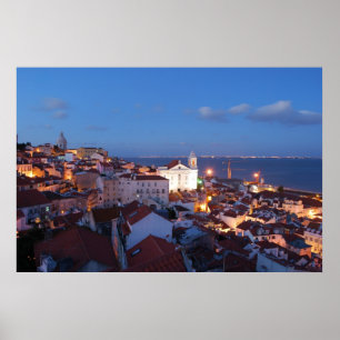 Poster Vue de la ville à Lisbonne, Portugal (coucher du s