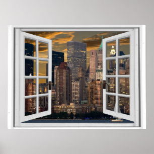 Poster Vue de la ville de New York Fausse Fenêtre
