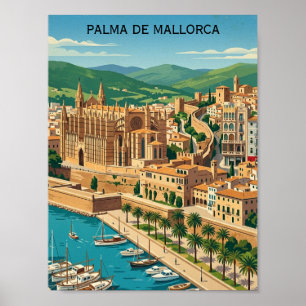 Poster Vue de la ville de Palma de Majorque Voyage Vintag