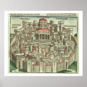 Poster Vue de la ville fortifiée de Jérusalem montrant le