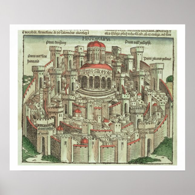 Poster Vue de la ville fortifiée de Jérusalem montrant le (Devant)