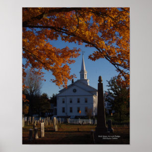Poster Vue de l'église du cimetière Golden Fall Foliage